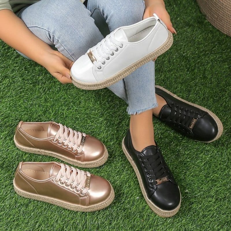 New Women Casual Shoes College Style All-match Lace-up White Flat PU Shoes Non-slip Wear-resistant Simple Fashion Sneakers 42 43
