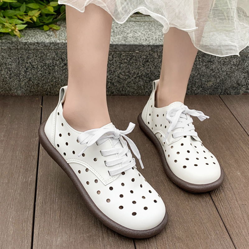 Women Sneakers Genuine Leather Summer Loafers Casual Shoes Moccasins Soft Pointed Toe Ladies Footwear Women Flats Shoes White