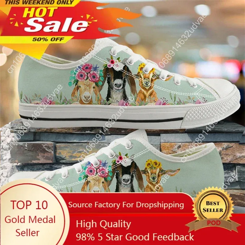 New Fashion Youth Women Light Canvas Flats Baby Goat Printed Vulcanized Shoes Low Top Casual Sneakers For Students/Adult Zapatos
