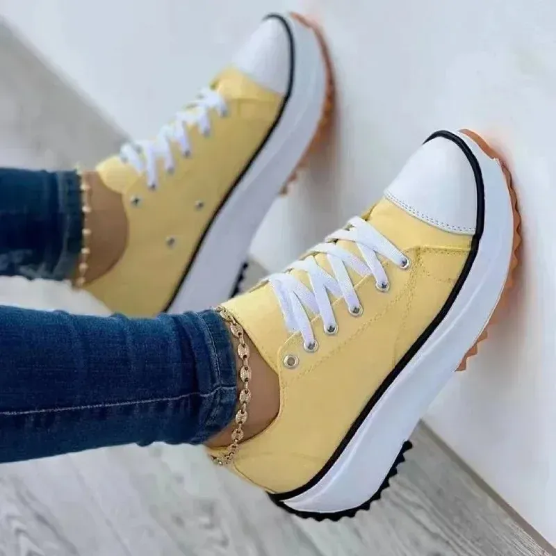 Women's Shoes 2024Hot Selling Spring and Autumn Fashion Casual Shoes Solid Color Round Head Lace Up Low Top Women's Sports Shoes