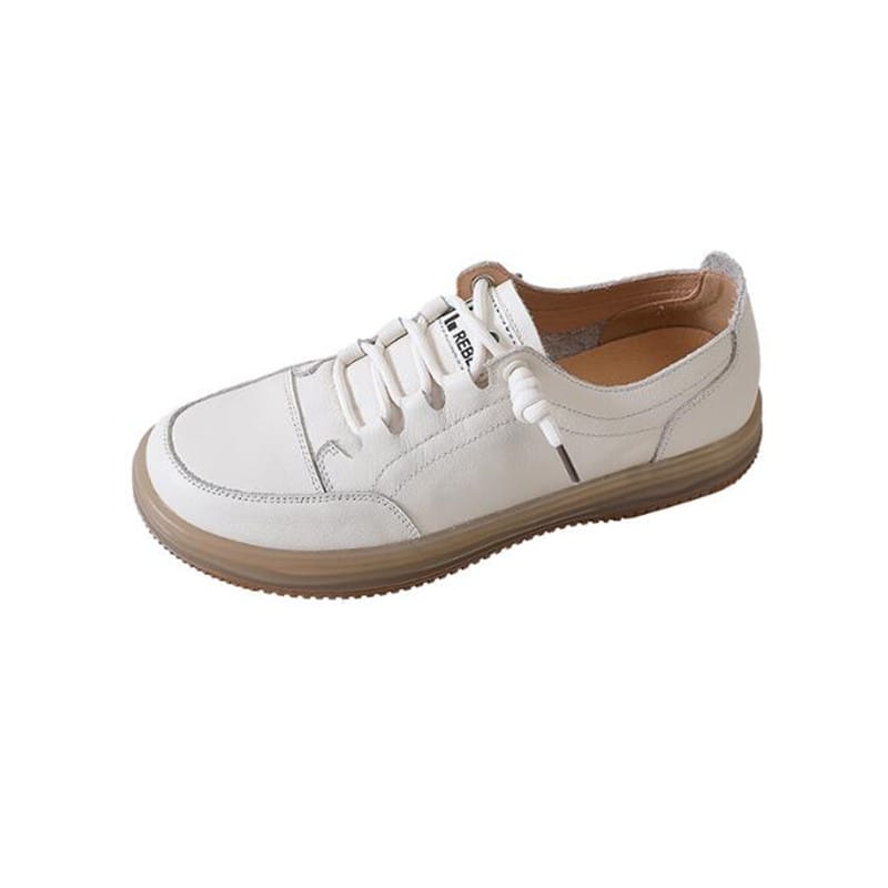 Genuine Leather Women Spring Flats Shoes 2023 New Lace-up White Shoes Casual Soft Sole Loafers Ladies Sneakers