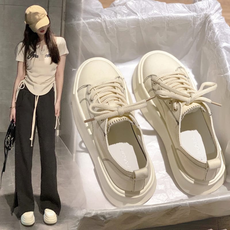 Korean Version Canvas Little White Shoes Flat Bottom 2023 New Fashion Casual Simple All-match Solid Color Women Shoes Autumntime