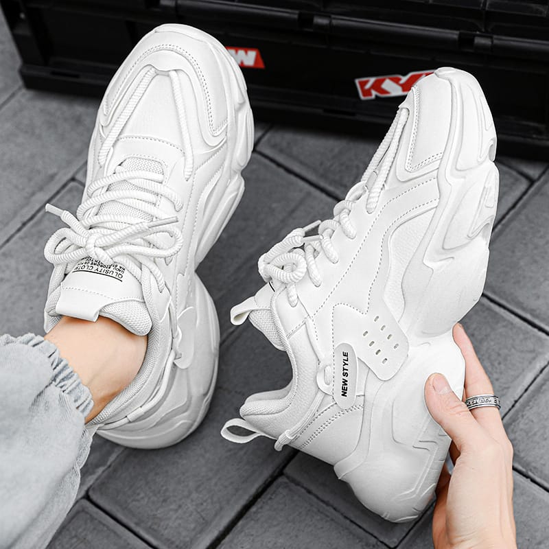 Trendy Platform Shoes for Men Sneakers Spring Lace-up Low-top Men's White Shoes Outdoor Comfortable Student Men's Sports Shoes