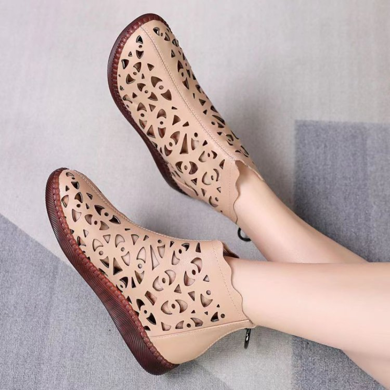Plus Size 2023 Leather Spring Summer Sandals Breathable Hole Boots Flat Soft Non-slip Comfortable Sandalias De Mujer Woman Shoes