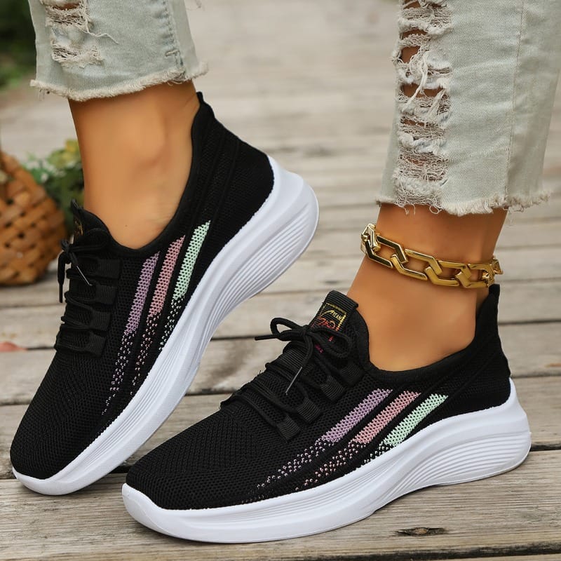 2024 Spring and Autumn Fashionable Women's Shoes Color Blocked Shallow Mouth Mesh Breathable Lace-up Women's Sports Shoes
