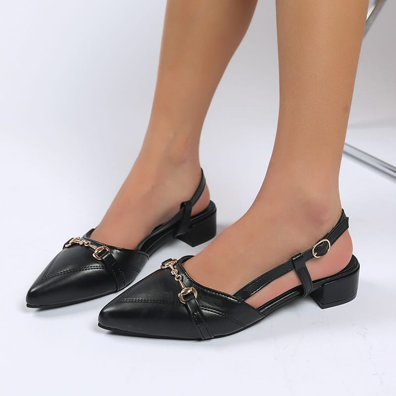 Shoes for Women 2023 Metal Decoration Women's High Heel Summer Casual Office Pump Ladies Low-heeled Buckle Solid Female Sandals