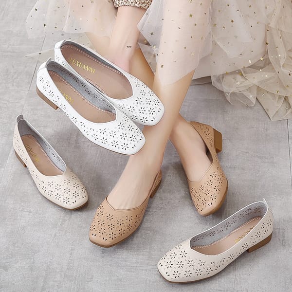Soft sole hollow single shoes women low-heeled flat shoes spring summer casual shoes fashion all-match lazy beanie high heels