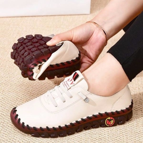 New Spring Casual Women Shoes Platform Loafers 2024 Lace Up Leather Flats Slip-On Mom Shoe