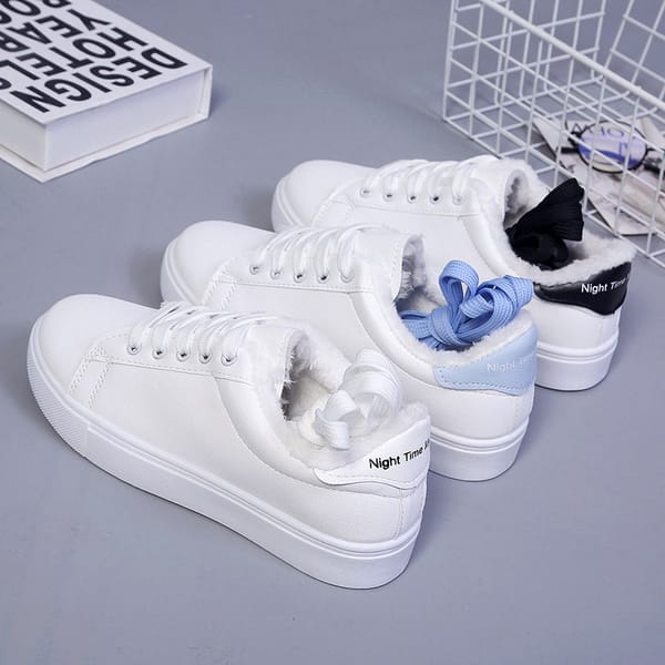 Winter Women Sneakers  Warm Plush Vulcanized Shoes Women Platform Cotton Shoes Lace Up Women White Plus Velvet Casual Shoes
