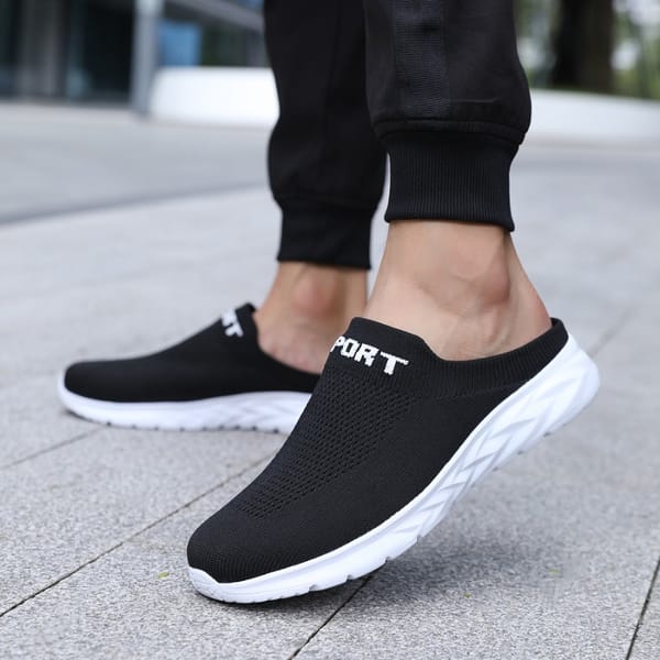 Mens Half Slippers Summer Breathable Mesh Mens Shoes Outdoor Casual Walking Shoes Large Size Flat Loafer Slippers Sandals