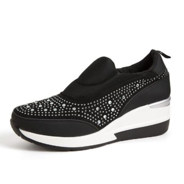 New large size women's thick soled wedges glitter set foot breathable sequin single shoes light height increase sneakers C1282