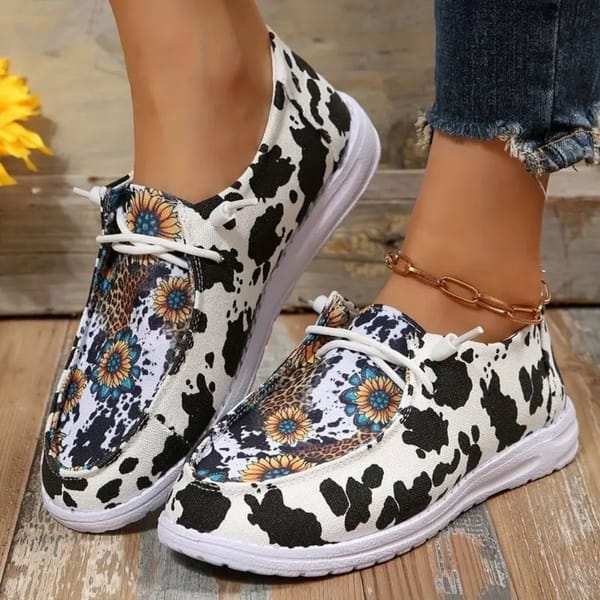 Women Sneakers Print Canvas Lightweight Slip-on Sneakers Ladies Breathable Sunflower Loafers Brand Design Casual Shoes for Women