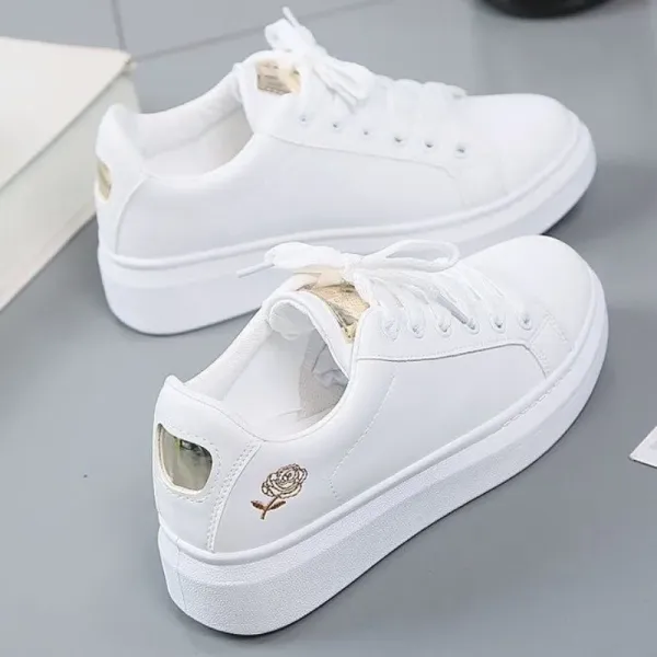 White Shoes for Women Sneakers 2024 Autumn Rose Embroidery Thick Soled Leather Casual Student Board Shoes Platform Sneakers
