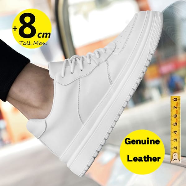 Genuine leather men sneakers elevator shoes man breathable height increasing shoes invisible increase insole 8cm taller lift