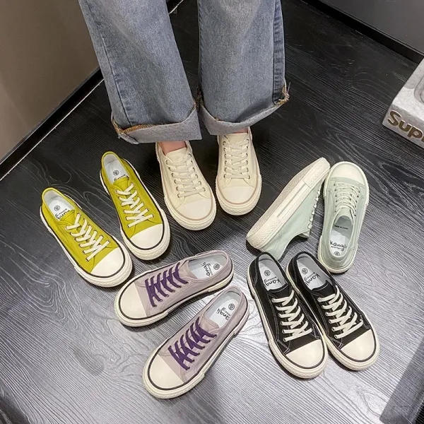 Thick Bottom Canvas Shoes Women's Models 2024 New Walking Hundred Casual Board Shoes Simple Cloth Casual Lace-Up Shoes