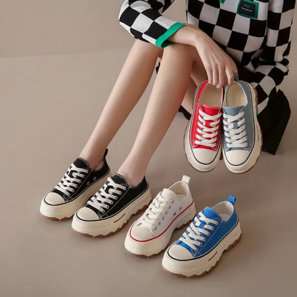 Casual Sports Running Round Toe Canvas Women Flats Platform Shoes Sneakers 2023 Summer Leisure Walking Shoes with Thick Soles