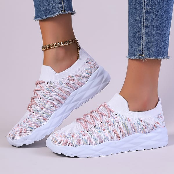 Lucyever Colorful Knitted Sneakers for Women Autumn Breathable Thick Bottom Sports Shoes Woman Slip On Walking Shoes Size 43