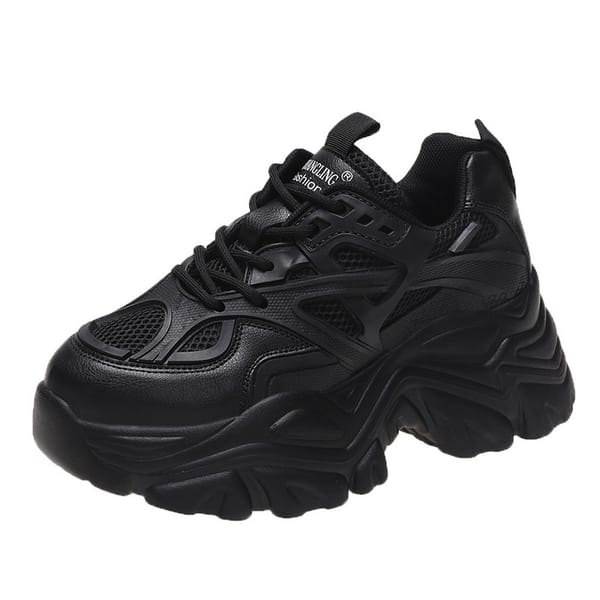 The New Fashion Platform Sport Shoes for Women 2023 Summer Black Casual Chunky Sneakers Women Mesh Leather Platform Shoes