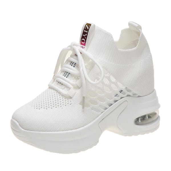 Breathable Mesh Sneakers Summer 9CM Hollow Out Sport White Shoes Woman Wedge Casual Chunky Shoes High Platform Dad Shoe Mujer