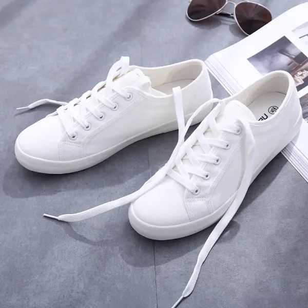 Unisex White Canvas Shoes Casual Summer Vulcanized Shoes Lace-up Students Cloth Shoe Women's Flats Sneakers Women Board Shoes
