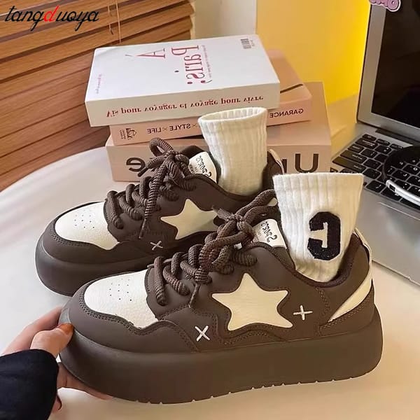 Women Platform Sneakers Star Design Lace Up Running Sport Shoes Cute Harajuku Wind Jogging Sneakers Women's Lolita Tennis Shoes