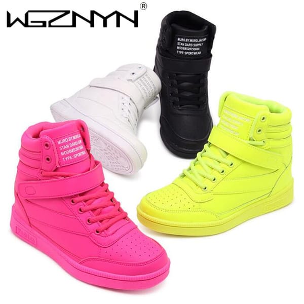 2023 Woman Breathable High Top Black White Boots Shoes Women Casual Sport Shoes Platform Hidden Increasing Sneakers Leather Shoe