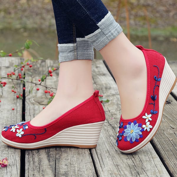 2024 New Ethnic Style Single Shoes Cloth Shoes Women Embroidered Bowknot Women's Literary Ladies Flat Shoes Hemp Edge
