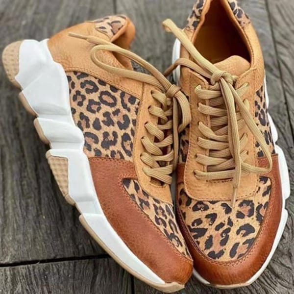 Women Platform Sneakers 2022 Round Toe Low-top Leopard Wedge Shoes for Women's Size 43 Lace Up Socofy Casual Sports Shoes