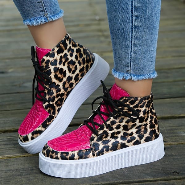 Women Sneakers Leopard Platform Ankle Designer Sneakers Casual Running Sport Shoes Autumn Walking Comfortable Shoes for Women