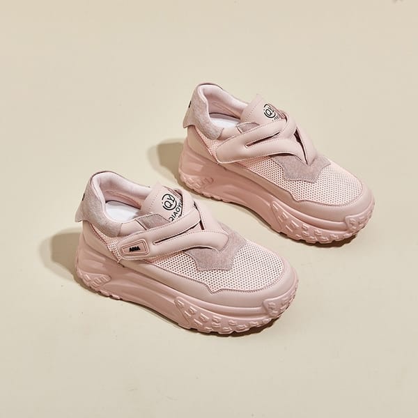 Chunky Sneakers Women Genuine Leather Mesh Casual Shoes Summer Daily Shoes Height Increased Platform Shoes Zapatillas De Mujer