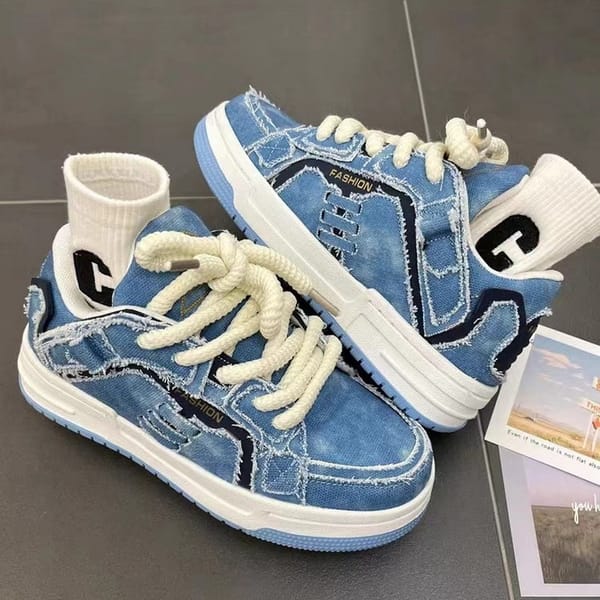 New Retro Men's And Women's Denim Shoes Breathable Adults & Kids Sneakers Fashion Thick-Sole Sports Casual Size 36-44