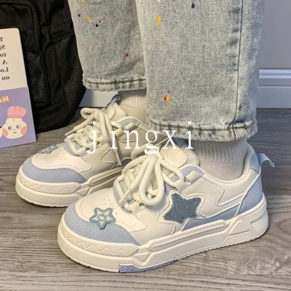 Blue White Sports Shoes Casual Platform Sneakers Women Kawaii Lolita Vintage Vulcanize Korean Fashion Designer Flats Footwear