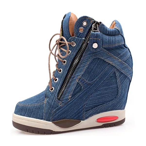 Comemore Women's Denim Wedges high top sneakers Platform Casual Fashion Woman Zipper Vulcanized Shoes Thick Bottom Big Size 41
