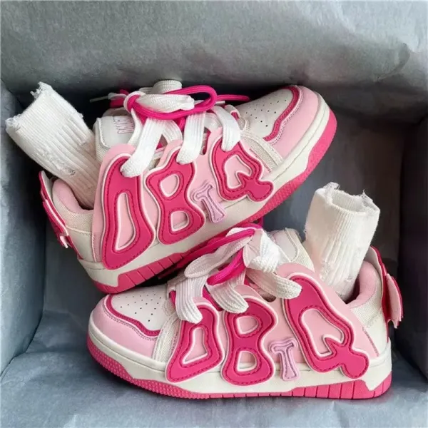 2023 New Style Pink Cute Women's Shoes Letter Versatile Kawaii Women Shoes Little Girl Pink Wear-resistant Sneakers