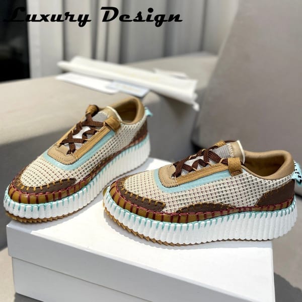 New Hand Stitched Designer Women Sports Shoes Luxury High Quality Casual Shoes Platform Mixed Colors Knitted Fashion Sneakers