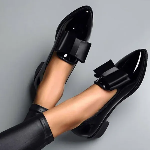2024  Spring Autumn Women Shoes Bowtie Loafers Patent Leather Women's Low Heels Slip On Footwear Female Pointed Toe Thick Heel