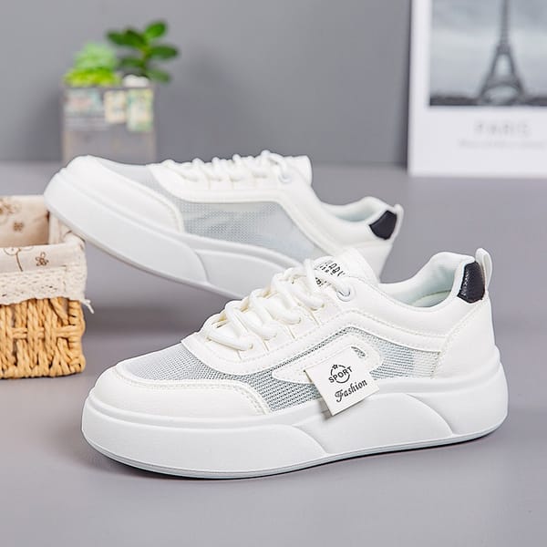 Solid color Fashion Women's Casual Shoes Summer Mesh Breathable Sports Running Shoes 2024 Platform Thin style Board Shoes Female