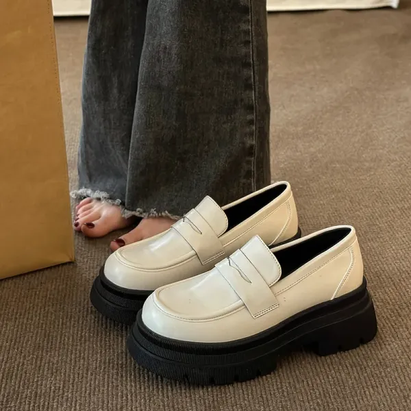 Black Shallow Mouth Casual Woman Shoe Slip-on Autumn Oxfords Female Footwear Loafers with Fur British Style Platform Round Toe