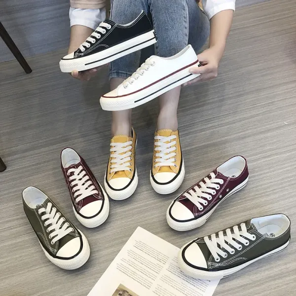 2024 Hot Sale Lace Up Women's Vulcanize Shoes New Outdoor Women Sneakers Flat Heel Canvas Women's Tennis for Academy Shoes