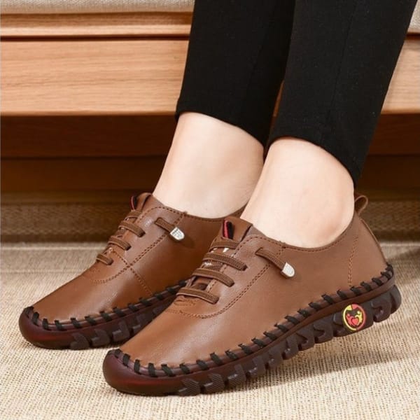 Sneakers Women Sewing Loafers Lace Up Leather Flat New Spring 2024 Casual Shoes for Women Comfortable Mom Shoe Mujer Zapatos