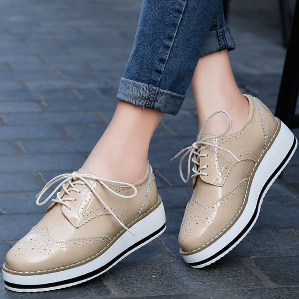 Spring Women Platform Shoes Woman  Patent Leather Flats Lace Up Footwear Female Flat Oxford Shoes For Women