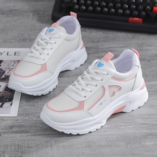 2024 women's heart-shaped casual sports shoes women's walking sports shoes breathable white casual sports shoes
