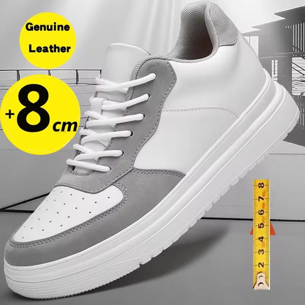 Genuine Leather Lift Sneakers Man Elevator Shoes Height Increase Insole 8cm White Taller Shoes Men Leisure Breathable Sports