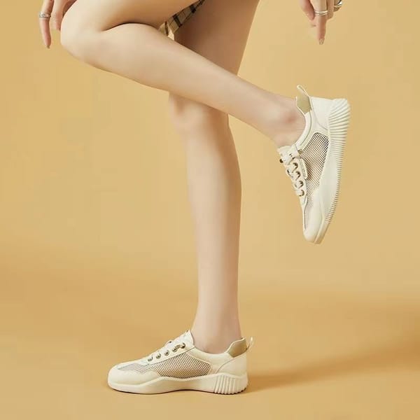 White Comfortable Woman Shoes 2024 Spring New Women's Shoe Thick Bottom Casual Flat Sneakers Round Toe Summer Mesh
