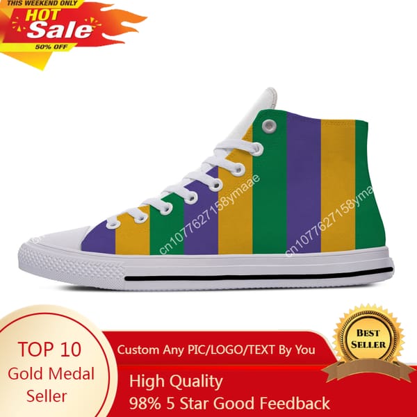 Hot Summer Mardi Gras Stripe Pattern Cool Fashion Casual Shoes High Top Lightweight Breathable Men Women Sneakers Board Shoes
