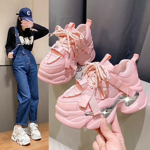 Women Platform Sneakers 2023 Spring LovelyPink Chunky Casual Dad Shoes Sports VulcanizedShoes Woman Walking Sneakers
