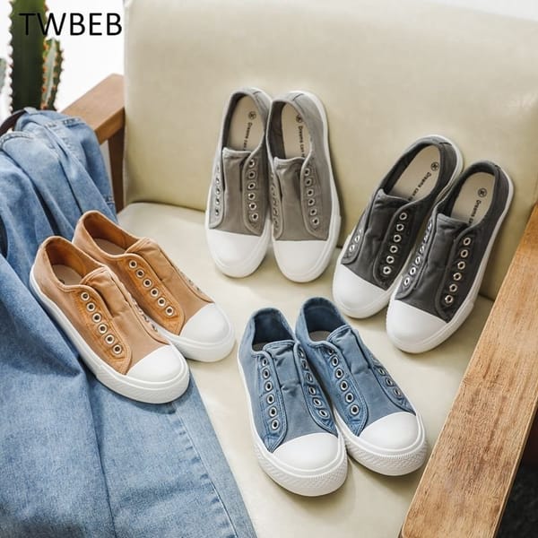 New Sneaker Women's Vulcanize Shoes Canvas Shoes Washed and Soft Korean Style Lazy Slip-on Shoe