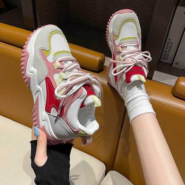 Trendy Dad Shoes Women's 2023 Autumn Colored Casual Sports Shoes Thick Sole Anti Slip Women's Vulcanized Shoes Platform Shoes