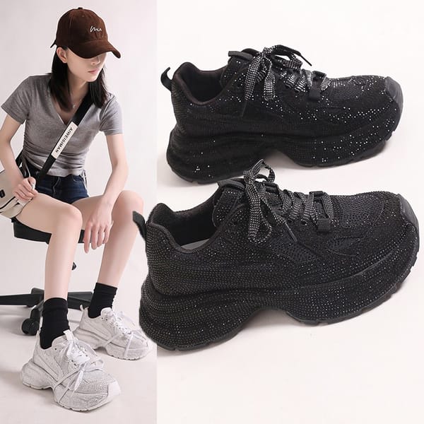 High Appearance Level Thick Sole Full Diamond Fashion All Comfortable Non-slip Breathable Sports Wear-resistant Women's Shoes
