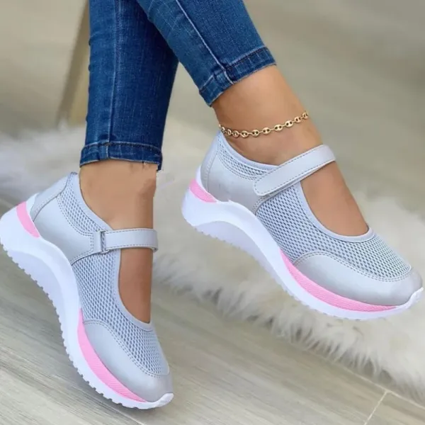2023 Summer Round Head Knitted MAGIC TAPE Thick Sole Single Shoes for Women Outside Grid Casual Women's Shoes